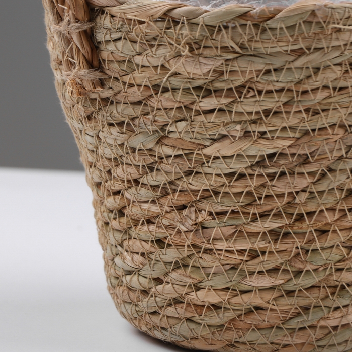 Кашпо плетеное  Кашпо плетеное "Сафари" с ручками, 15,5х15,5х13,5 см, натуральный