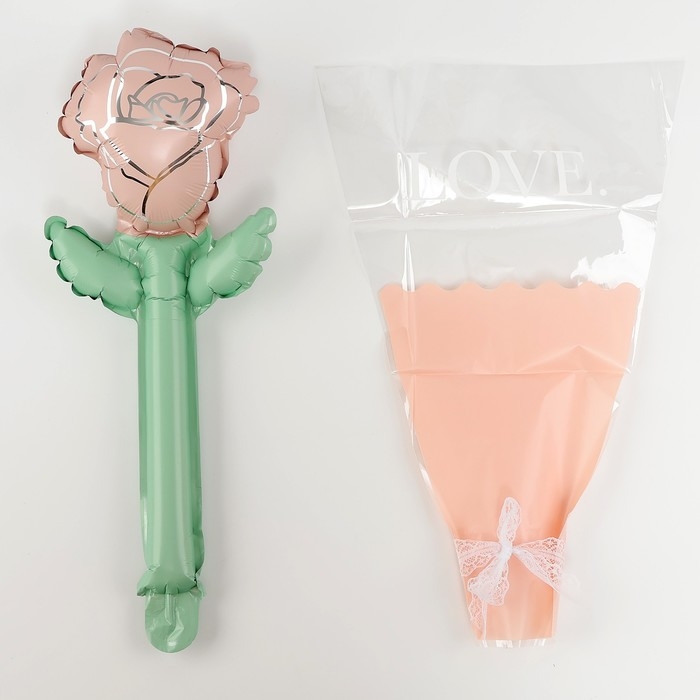 Шар фольгированный 12" &laquo;Розовая роза на палочке&raquo;, мини букет