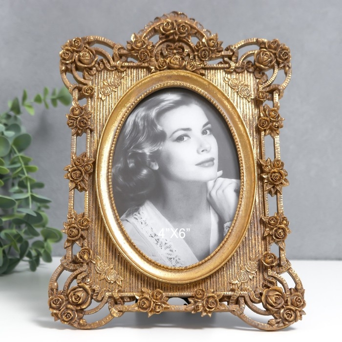 Фоторамка полистоун 10х15 см Фоторамка полистоун 10х15 см "Цветение роз" золото 18х25 см