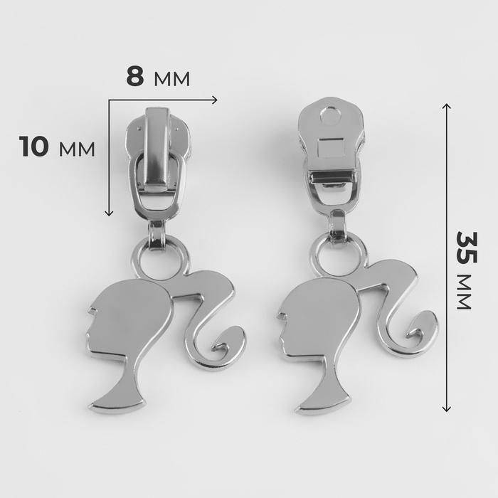 Бегунок автоматический для металлической молнии, №3, декоративный «Кукла», 10 шт, цвет никель Бегунок автоматический для металлической молнии, №3, декоративный «Кукла», 10 шт, цвет никель