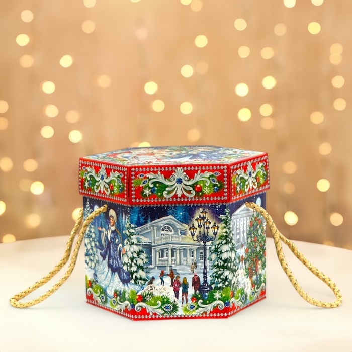 Новый год. Подарочная коробка Новый год. Подарочная коробка "На Катке" 18 x 18 x 14 см.