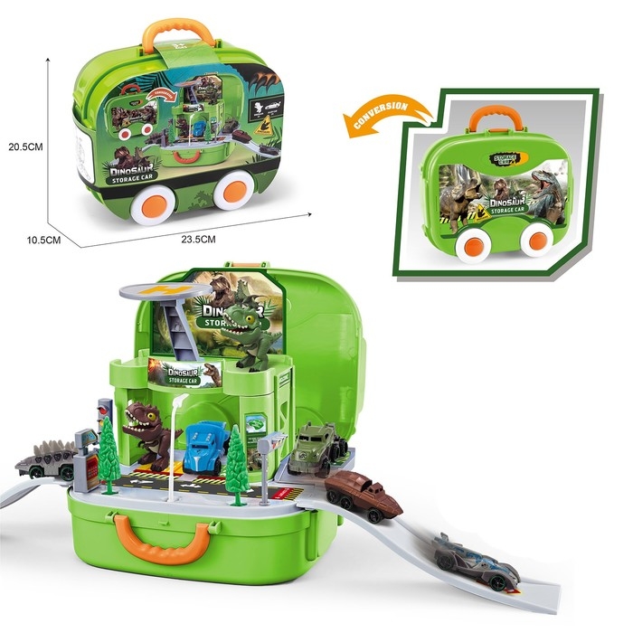 Парковка &laquo;Динозавр&raquo;, в рюкзаке, с вертолётной площадкой, 1 динозавр, 1 машина