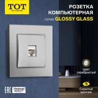 Розетка компьютерная одноместная TOT Glossy Glass, скрытая, стекло, серебристая