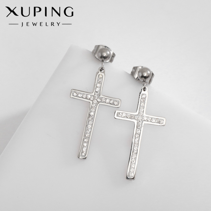 Серьги со стразами XUPING крест изящество, цвет белый в серебре Серьги со стразами XUPING крест изящество, цвет белый в серебре