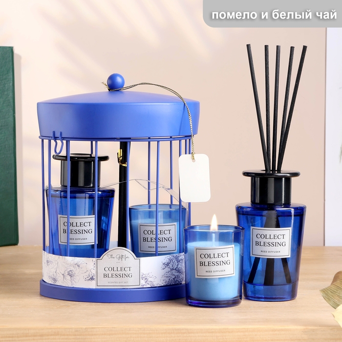 Набор в клетке Набор в клетке "Ароматный дуэт" диффузор 100 мл и свеча 5х6 см, помело и белый чай