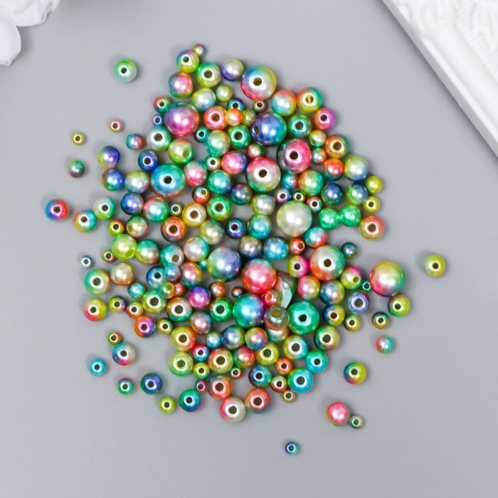 Бусины для творчества пластик Бусины для творчества пластик "Круглые. Градиент. Русалка зелёное ассорти" d=3-8мм, н-р 10гр