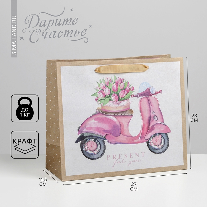 Пакет подарочный крафтовый горизонтальный, упаковка, «Present for you», ML 27 х 23 х 11,5 см Пакет подарочный крафтовый горизонтальный, упаковка, «Present for you», ML 27 х 23 х 11,5 см
