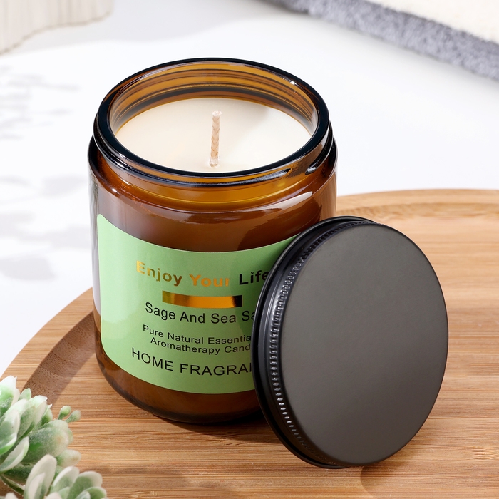 Свеча ароматическая в банке  Свеча ароматическая в банке "Морская соль и шалфей", 7х9 см