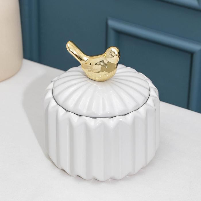 Банка для хранения сыпучих продуктов Доляна &laquo;Золотое крыло&raquo;, 550 мл, 12&times;14 см, керамическая, цвет белый