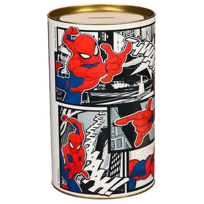 Копилка металлическая, 6,5 см х 6,5 см х 12 см, XXL Копилка металлическая, 6,5 см х 6,5 см х 12 см, XXL "Супер герой", Человек-паук