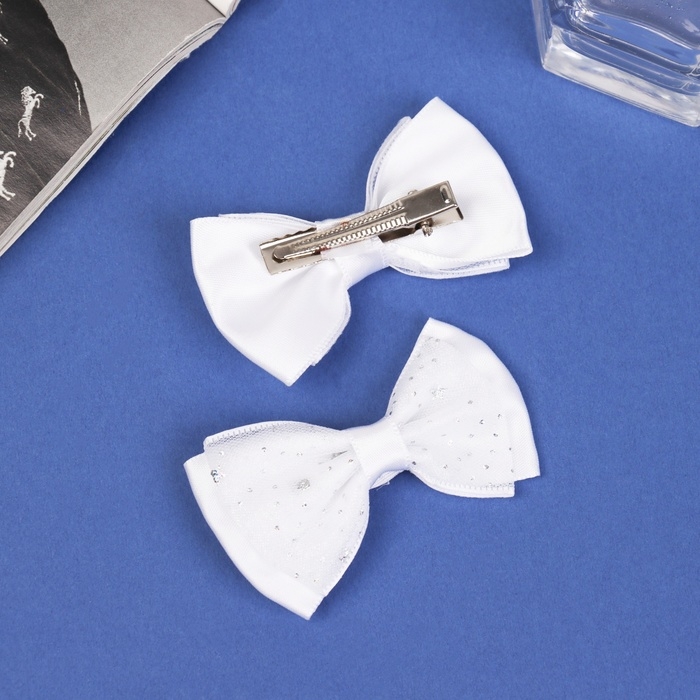 Зажим для волос  Зажим для волос "Бантик Вивиан" (набор 2 шт) классик блеск, 7 см, белый