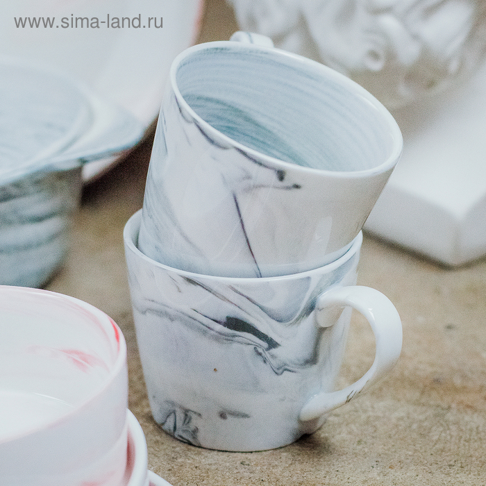 Набор кружек керамических на металлической подставке &laquo;Мрамор&raquo;, 6 предметов: 390 мл, цвет серый