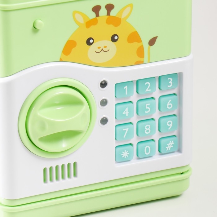 Копилка пластик Копилка пластик "Сейф. Жирафик" кодовый замок, звук АА зелёный 13х12х19 см
