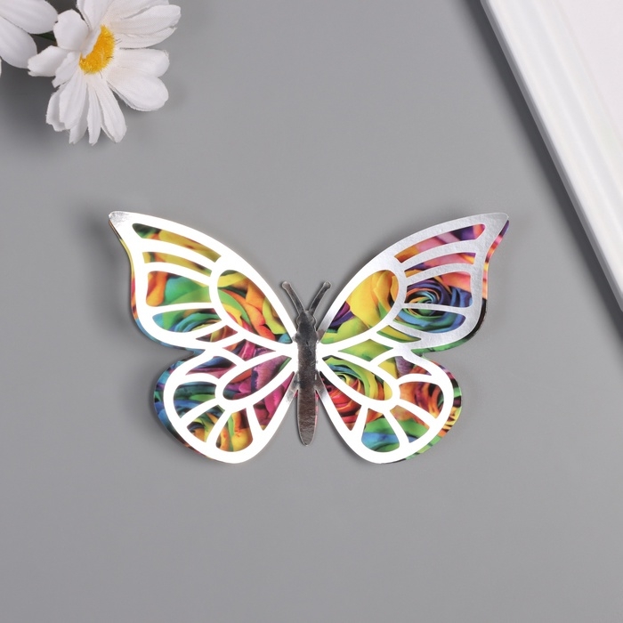 Наклейка бумага, пластик Наклейка бумага, пластик "Бабочки, цветные пятна" серебро набор 12 шт 12 см, 10 см 8 см