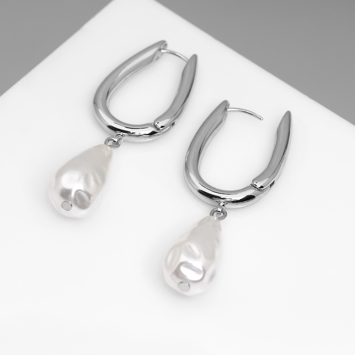 Серьги с жемчугом «Бусина» груша, цвет серебро Серьги с жемчугом «Бусина» груша, цвет серебро