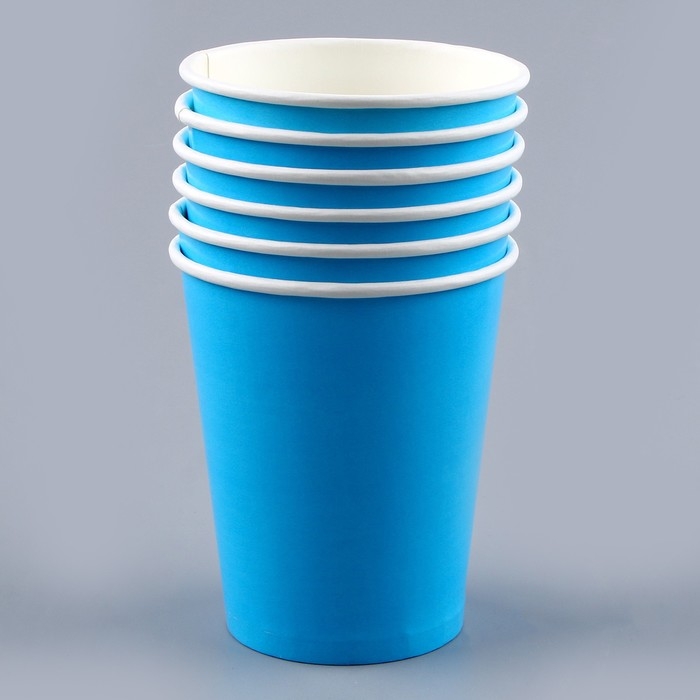 Набор бумажной посуды одноразовый: 6 тарелок, 6 стаканов, цвет голубой Набор бумажной посуды одноразовый: 6 тарелок, 6 стаканов, цвет голубой