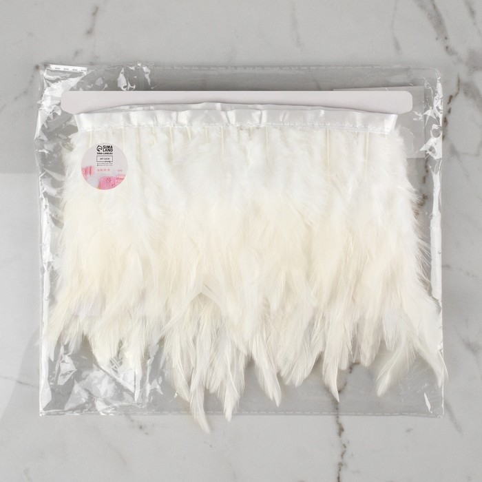 Тесьма с перьями петуха, 10-15 см, 5 ± 0,5 м, цвет белый Тесьма с перьями петуха, 10-15 см, 5 ± 0,5 м, цвет белый