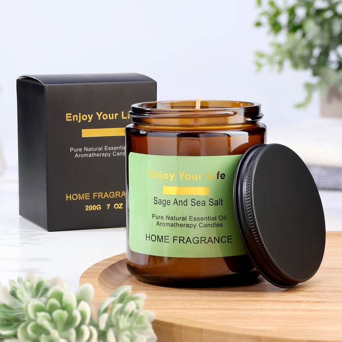 Свеча ароматическая в банке  Свеча ароматическая в банке "Морская соль и шалфей", 7х9 см