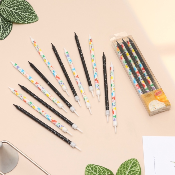 Свечи для торта Свечи для торта "Сердца", 12 шт, черные и белые