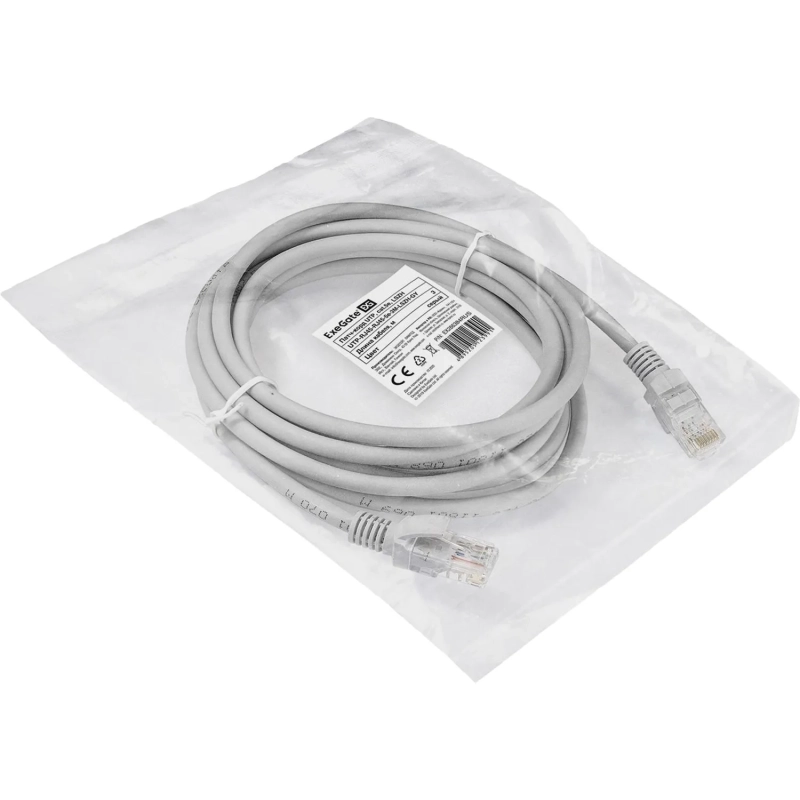 Патч-корд ExeGate UTP-RJ45-RJ45-5e-3M-LSZH-GY, cat.5e, 3м <EX286384RUS