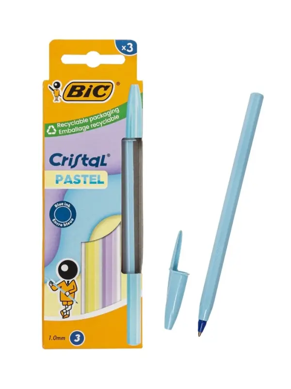 Ручки шариковые BIC Cristal &laquo;Пастель&raquo;, набор 3 штуки, 1.0 мм, синие