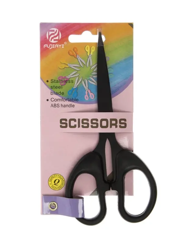 Ножницы канцелярские 14см, черные, длина лезвия 8,7см