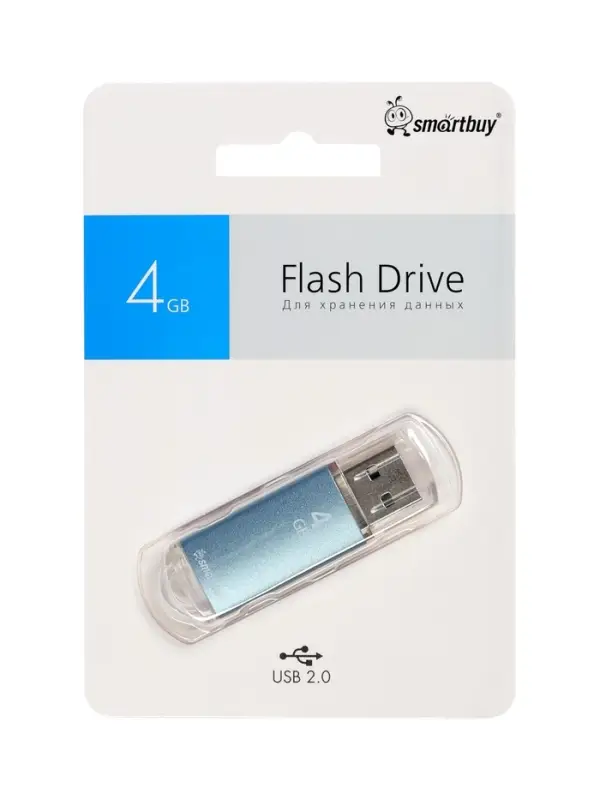 Флешка Smartbuy V-Cut, 4 ГБ, USB 2.0, чтение до 25 Мб/с, запись до 15 Мб/с, синяя