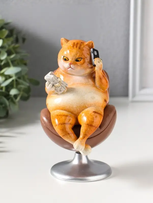 Сувенир полистоун лак "Пухлый кот - решала, в кожаном кресле" крутится 10,5х8,7х16 см