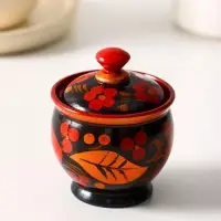 Солонка с крышкой &laquo;Ягодка&raquo;, 7&times;6 см, хохлома, дерево