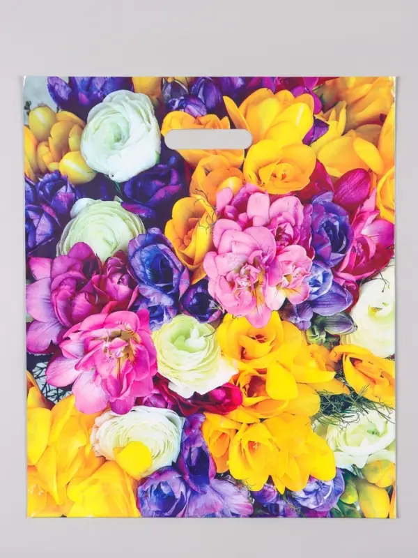 Пакет &laquo;Весенний букет&raquo;, полиэтиленовый с вырубной ручкой, 38&times;45 + 3 см, 60 мкм