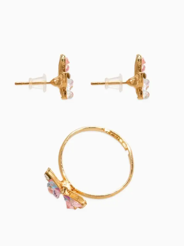 Набор детский "Выбражулька" 3 пред-а: кулон, кольцо, серьги, бабочка, разноцветный в золоте   109615