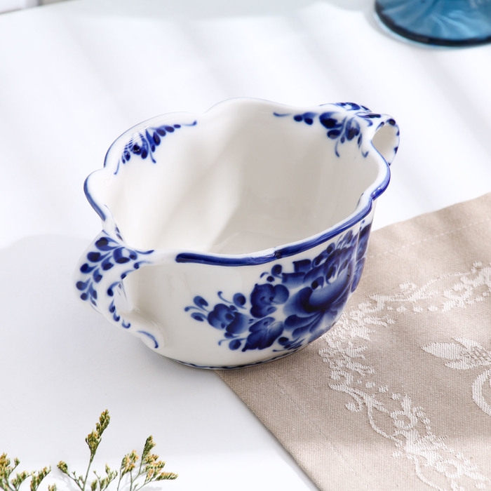 Бульонница «Ивушка», с ручками, H=7 см, 0,35 л, гжель Бульонница «Ивушка», с ручками, H=7 см, 0,35 л, гжель