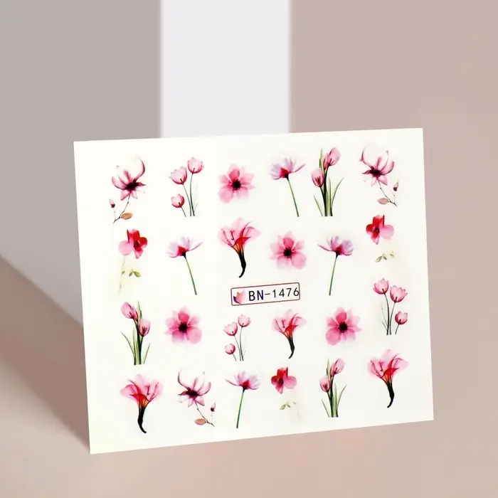 Слайдеры для ногтей «Цветы», розовые, зелёные