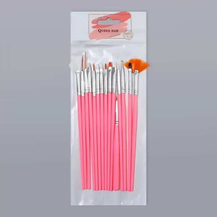 Набор кистей для наращивания и дизайна ногтей, 15 шт., розовый
