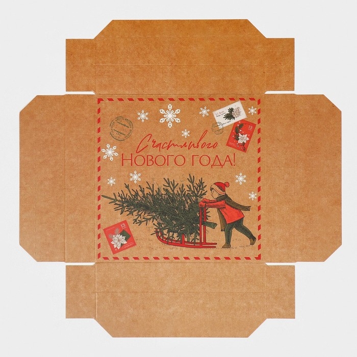 Коробка новогодняя складная «Новогодняя почта», 17 х 17 х 7 см, Новый год Коробка новогодняя складная «Новогодняя почта», 17 х 17 х 7 см, Новый год