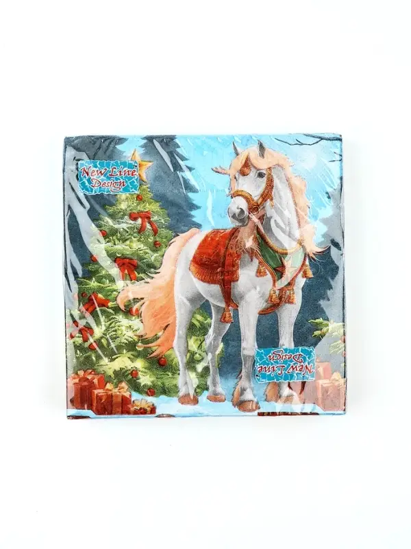 Салфетки бумажные New Line Fresco «Белая лошадь с ёлкой», 33х33 см, 3 слоя 20 листов