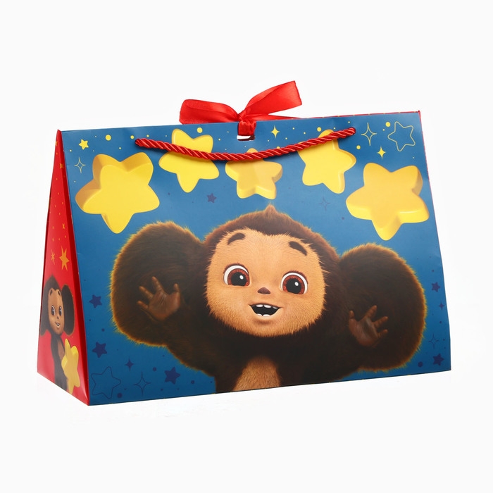 Пакет-коробка с тиснением, Чебурашка, 30х20х12 см Пакет-коробка с тиснением, Чебурашка, 30х20х12 см