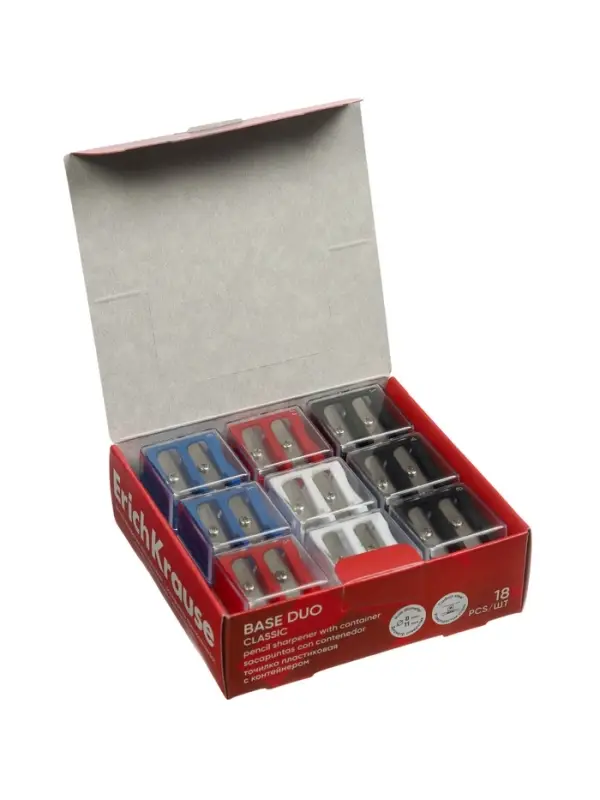 Точилка ErichKrause Base Duo Classic, с контейнером, МИКС