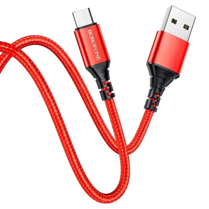 Кабель Borofone BX54, microUSB - USB, 2.4 А, 1 м, оплётка нейлон, красный