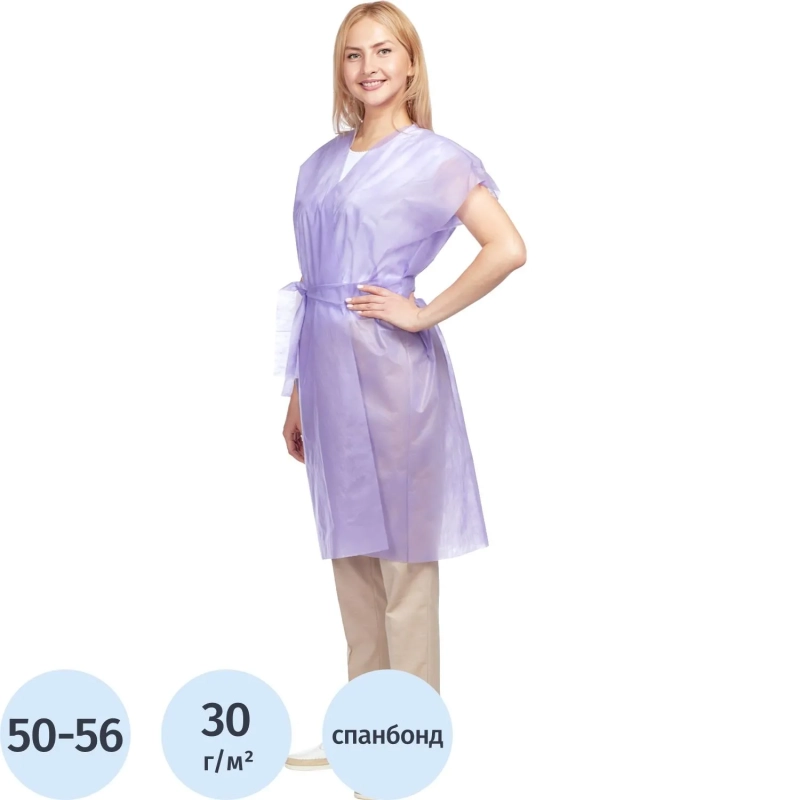 Халат н/с Кимоно спандбонд сиреневый, 10шт/уп