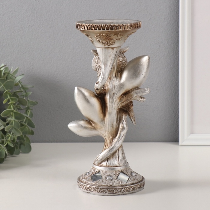 Подсвечник полистоун на 1 свечу Подсвечник полистоун на 1 свечу "Филин на дереве с зеркальными листьями" 11,5х9х24,2 см