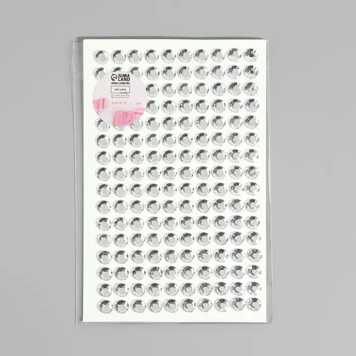 Стразы самоклеящиеся, d=6 мм, 160 шт. на листе, цвет серебряный