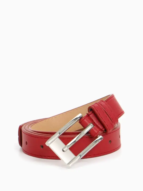 Ремень женский, 110&times;2.7 см, пряжка металл, серебристая, красный