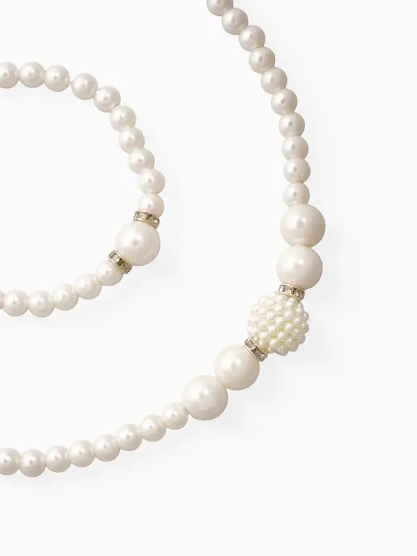 Набор 3 предмета: серьги, колье, браслет &laquo;Жемчуг&raquo;, элегантный, белый в серебре