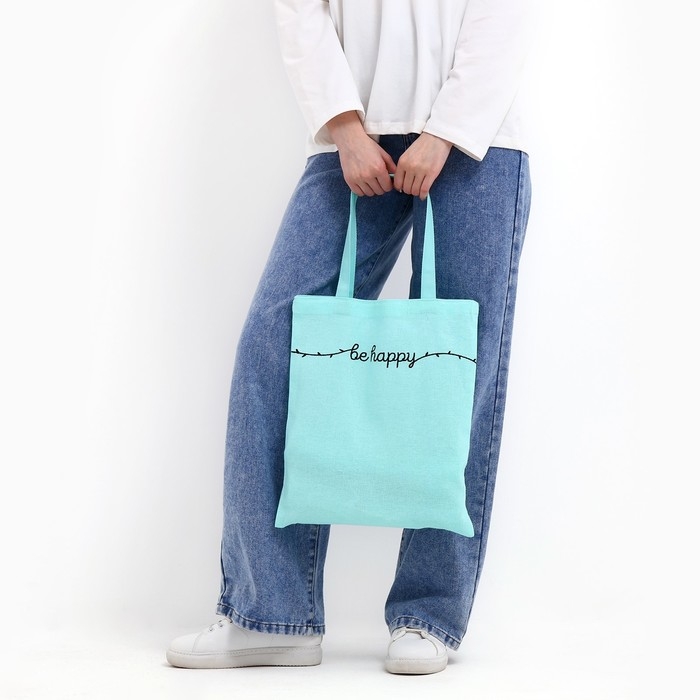 Шопер детский для девочки Be happy, 35 х 0,5 х 40 см, вышивка, бирюзовый Шопер детский для девочки Be happy, 35 х 0,5 х 40 см, вышивка, бирюзовый