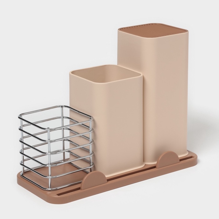 Подставка для ножей и столовых приборов Доляна «Нежность», пластик, бежевая Подставка для ножей и столовых приборов Доляна «Нежность», пластик, бежевая