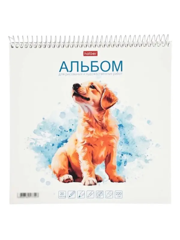 АЛЬБОМ для рисования и художественных работ  20л А4ф 220х220мм 220гр на пластик.спирали жесткая подл