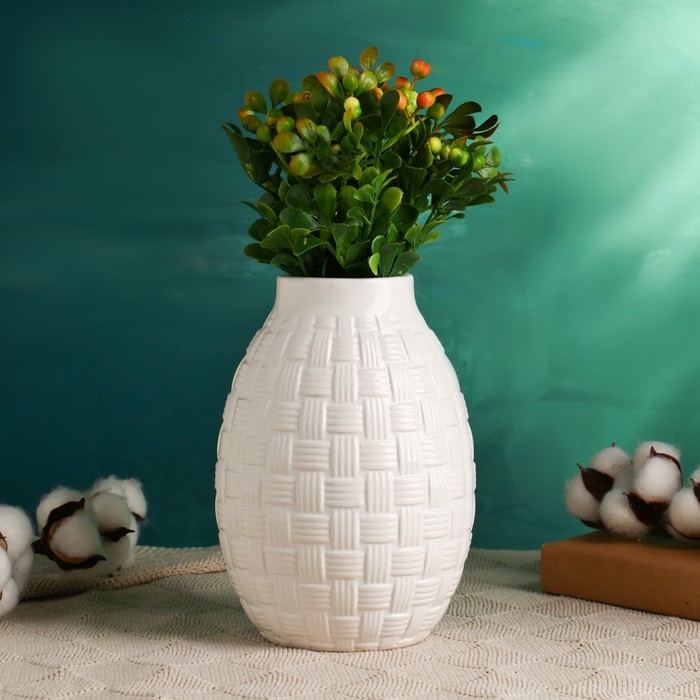 Кашпо - ваза  Кашпо - ваза "Плетенка" 19х14см, белая