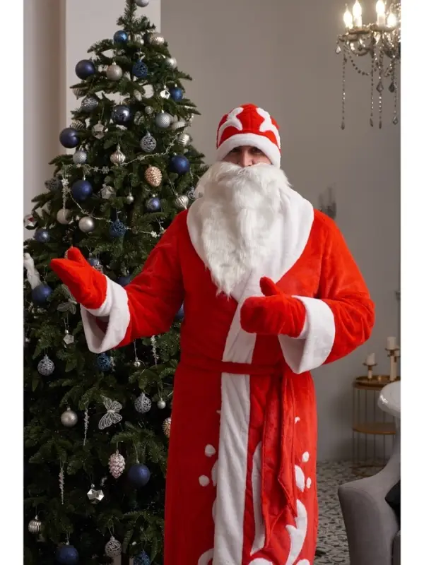 Карнавальный костюм красный «Дед Мороз»: шуба, шапка, варежки, борода, 52-54, рост 180 Карнавальный костюм красный «Дед Мороз»: шуба, шапка, варежки, борода, 52-54, рост 180