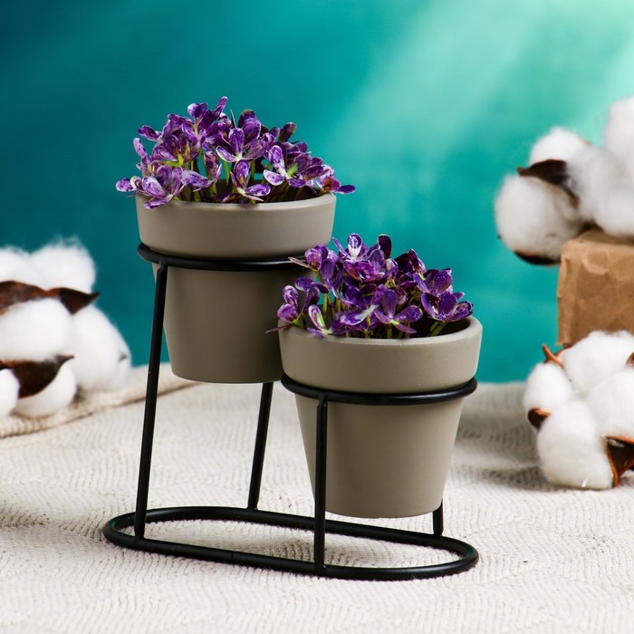 Набор кашпо  Набор кашпо "Дуэт" серое, на подставке, 12,5х11см